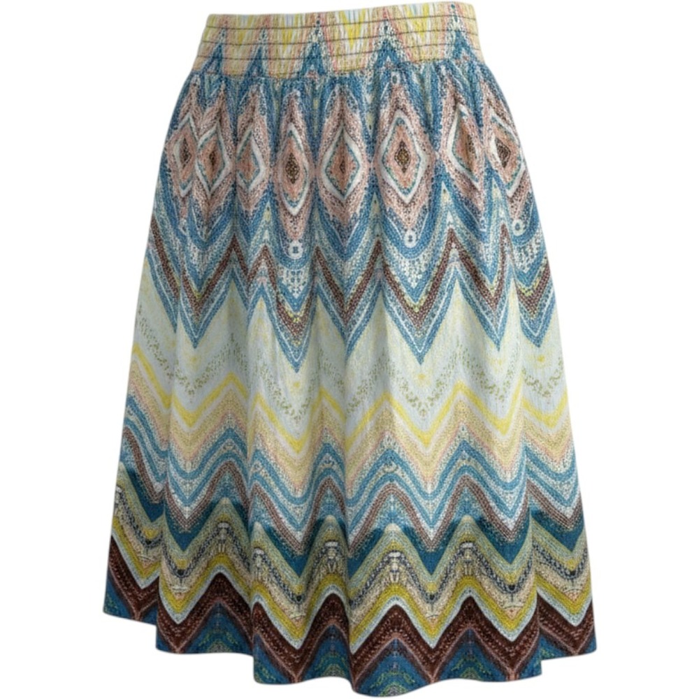 Surrale Blue Yellow Geometric Chevron Rayon Boho Maxi Skirt Plus Size‎ 2X